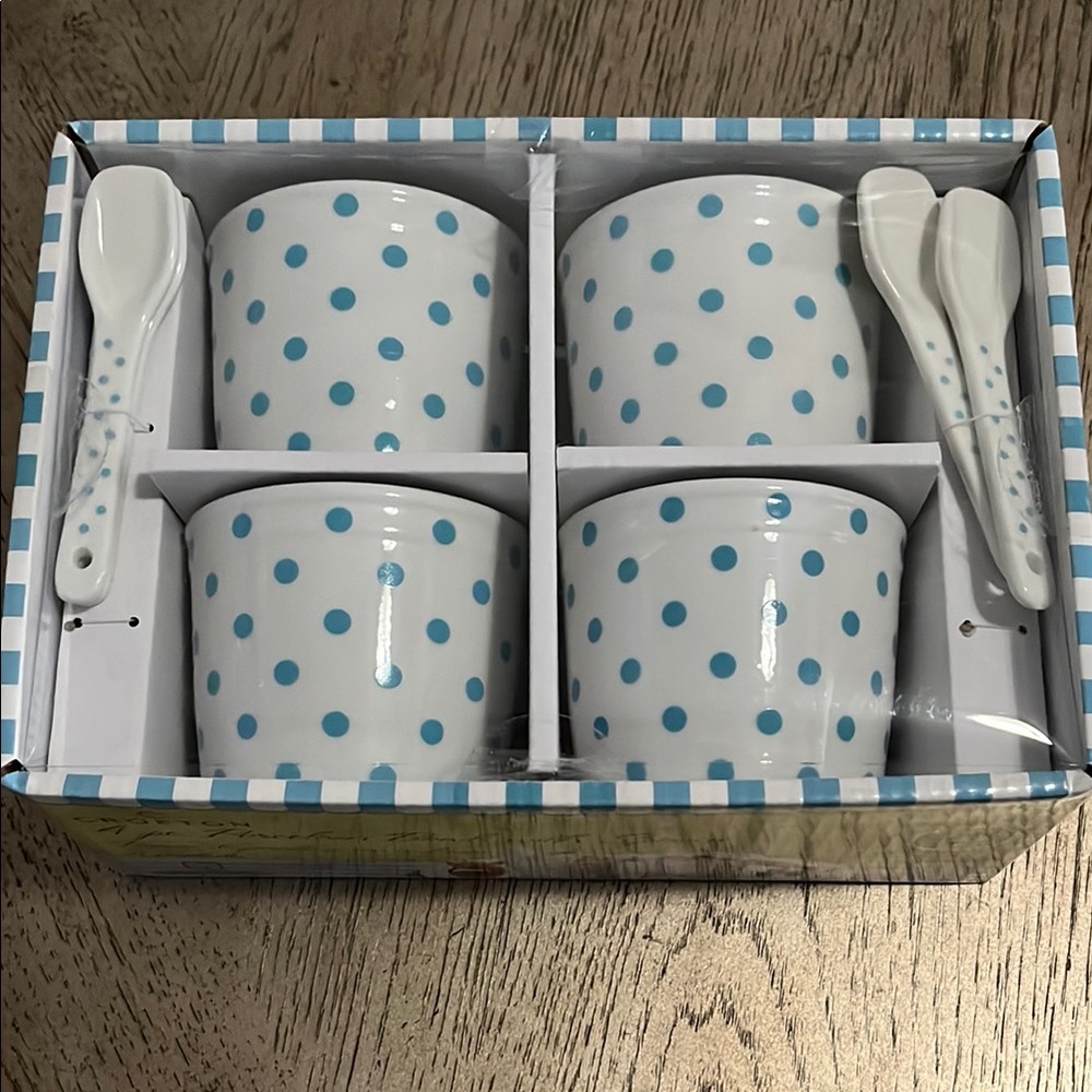 Blue Polka Dot Sundae Set with Spoons